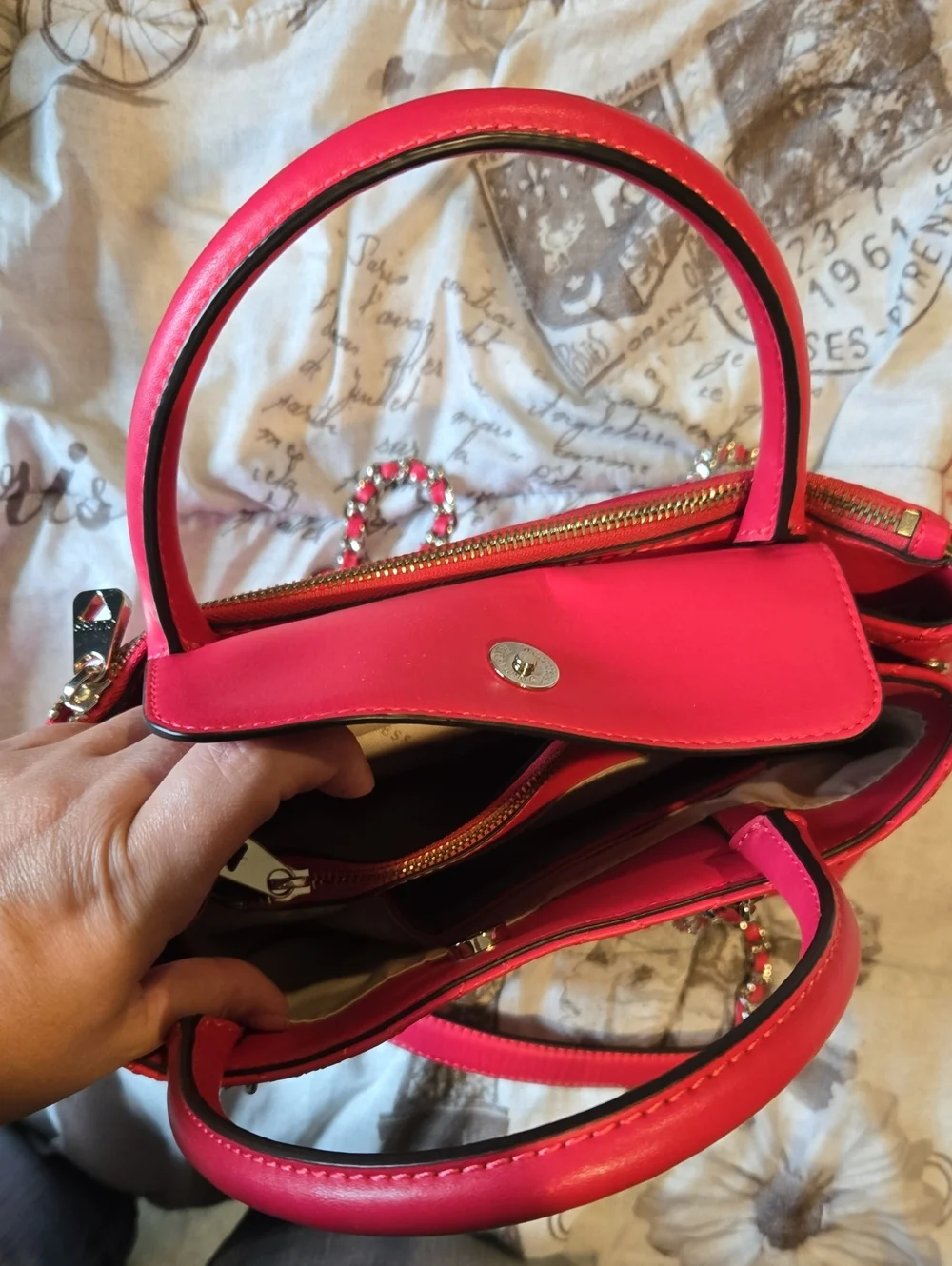 GUESS Quilted Satchel in Fuchsia Pink with Silver Hardware